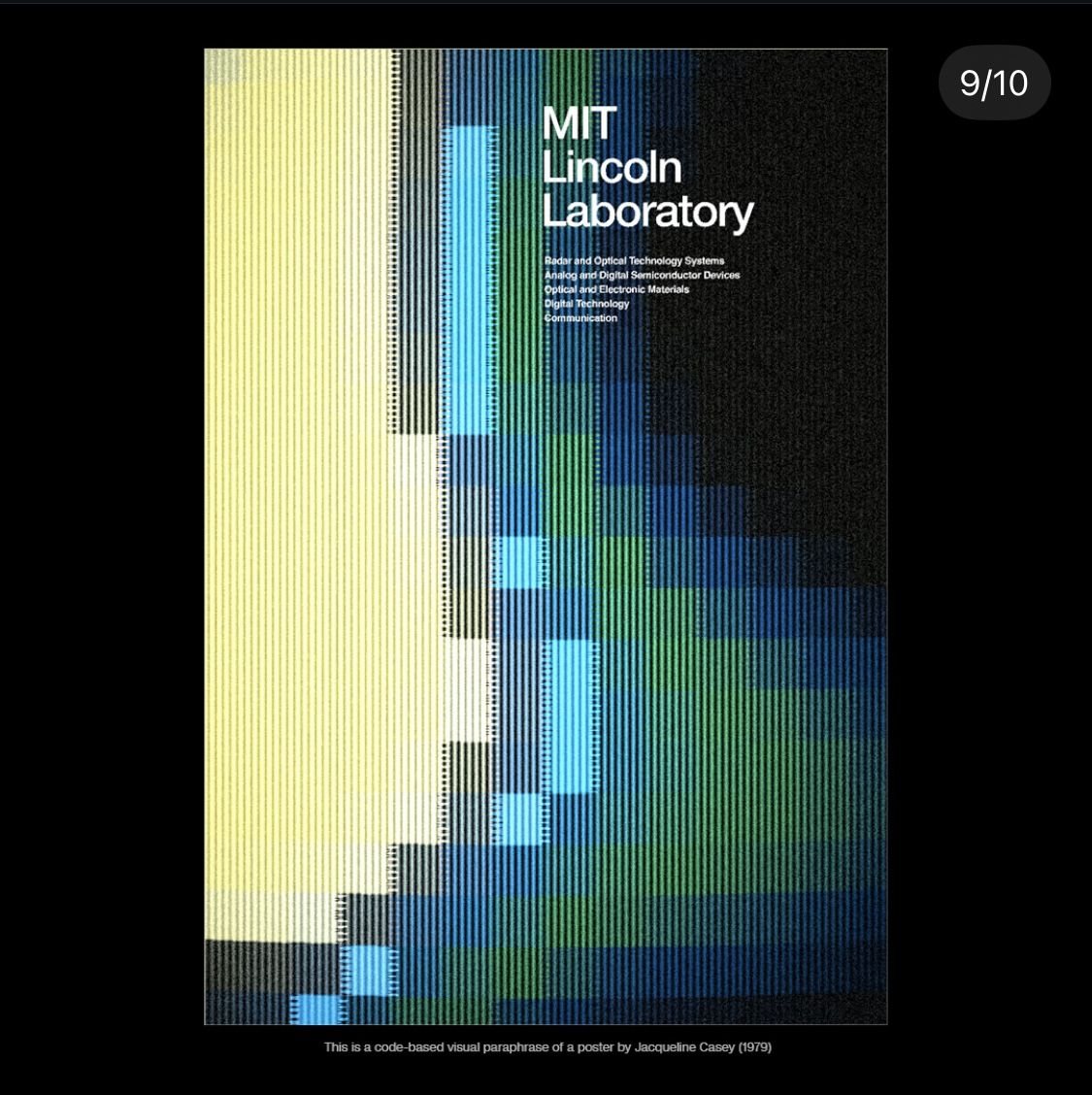 The image presents a dense, abstract visual field characterized by vertical striations and blocks of color, suggesting a data visualization or scientific poster aesthetic. The design uses a cool, dark palette punctuated by bright cyan and yellow tones to create a sense of structured complexity.