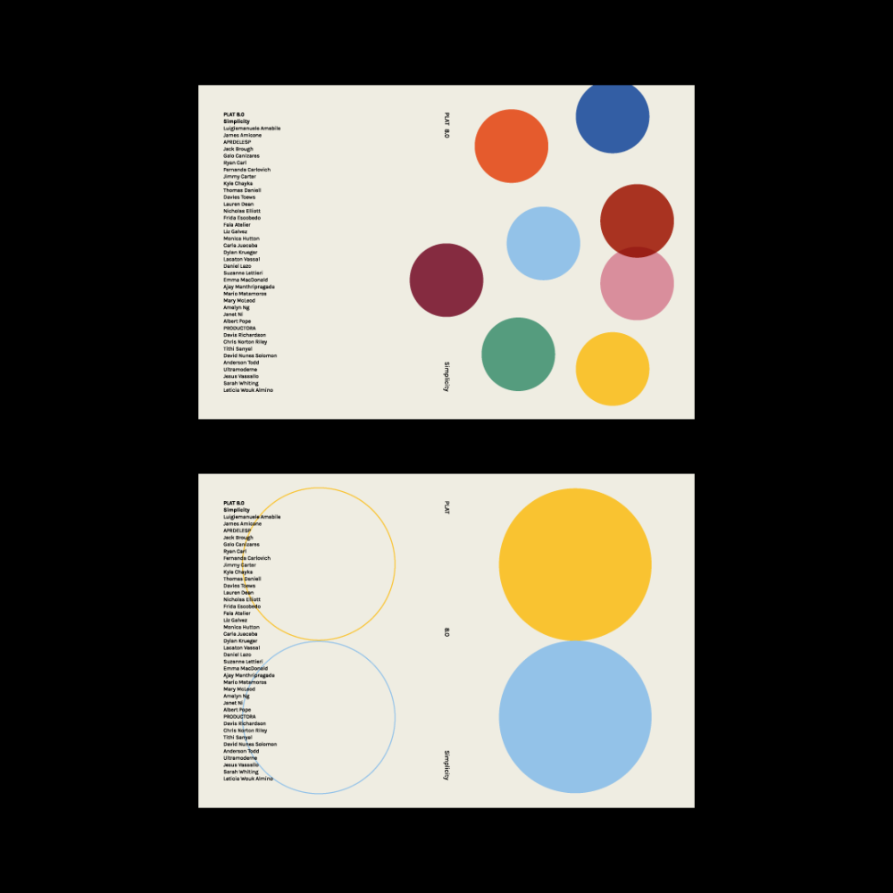 A minimalist, modernist design system featuring geometric circles as the primary visual element, arranged across clean cream-colored layouts with left-aligned typography. The work demonstrates a sophisticated approach to color theory and spatial hierarchy through bold, saturated color forms against neutral backgrounds.
