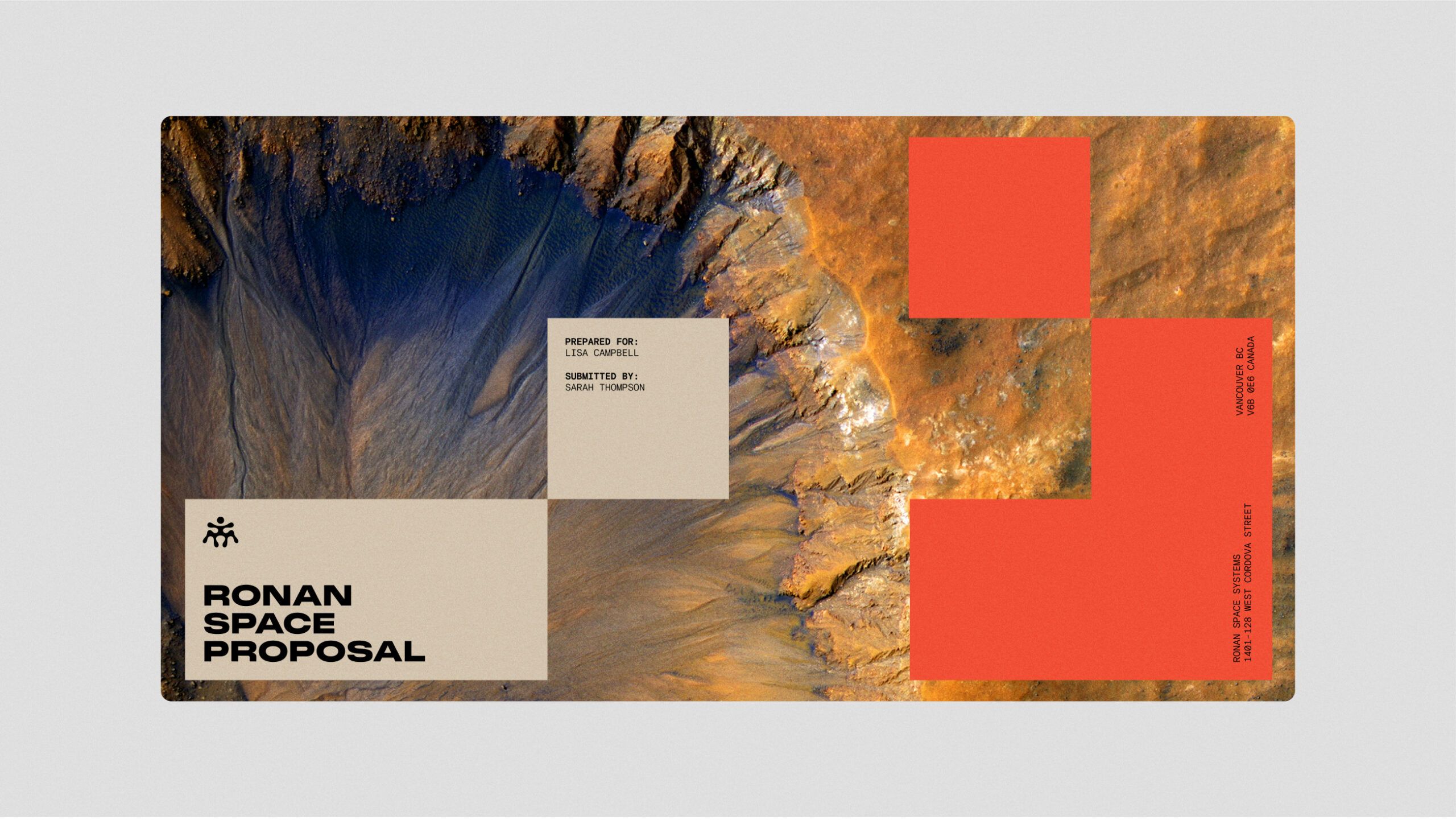 This design employs a stark, modular composition that juxtaposes rugged, earthy photographic textures with clean geometric blocks of color. The visual language is grounded and serious, utilizing a limited palette to emphasize authority and scientific exploration.