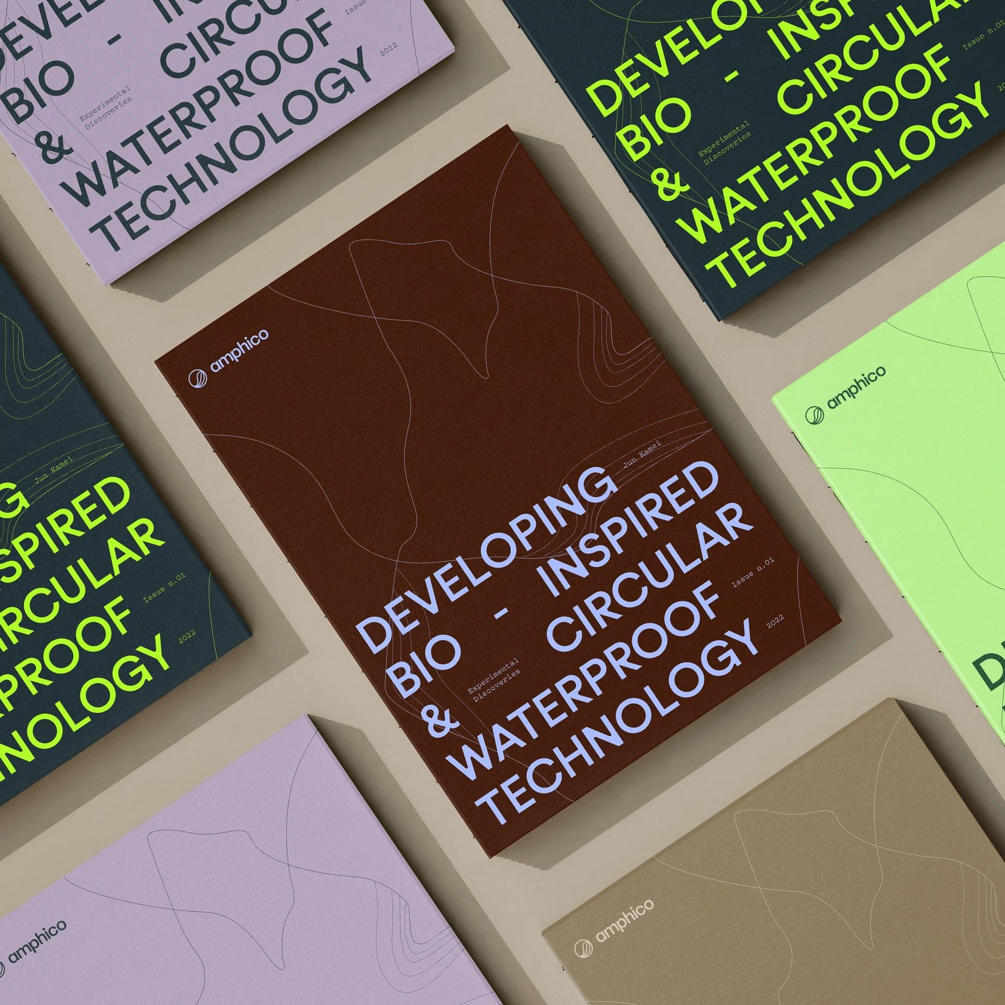 This layout showcases a cohesive collection of technical reports or publications using a muted, earthy color palette. The design effectively conveys a sense of scientific rigor and environmental responsibility through clean typography and rich, organic tones.