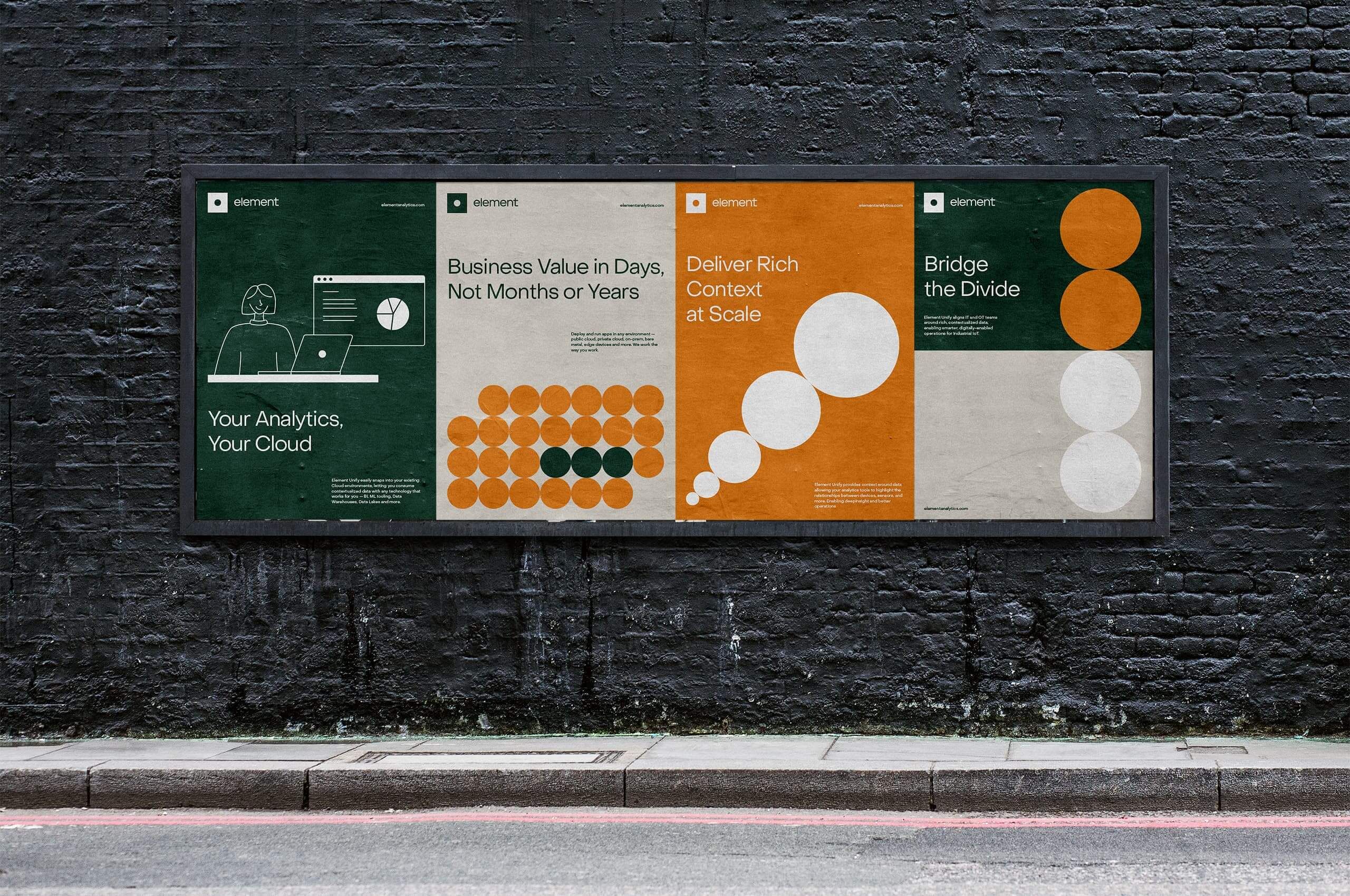 The design is a clean, modern infographic panel utilizing a muted, earthy color palette to present complex business value concepts in a segmented, modular layout. It employs strong geometric shapes and clear visual hierarchy to guide the viewer through related data points.