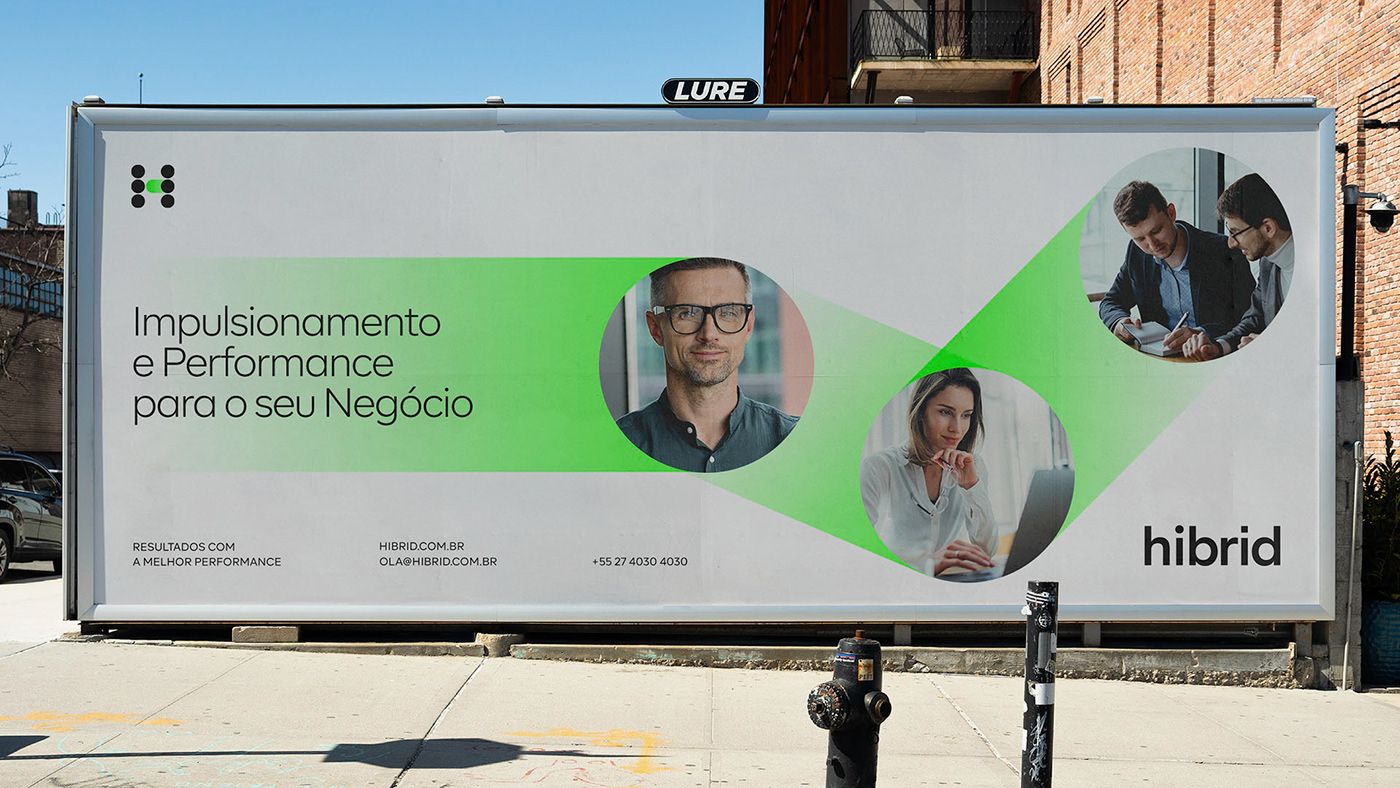 This advertisement features a clean, modern design utilizing generous white space contrasted with bright lime green accents to convey energy and growth. The visual language is highly professional, relying on circular portraits and clear typography to establish credibility and expertise for a business service.