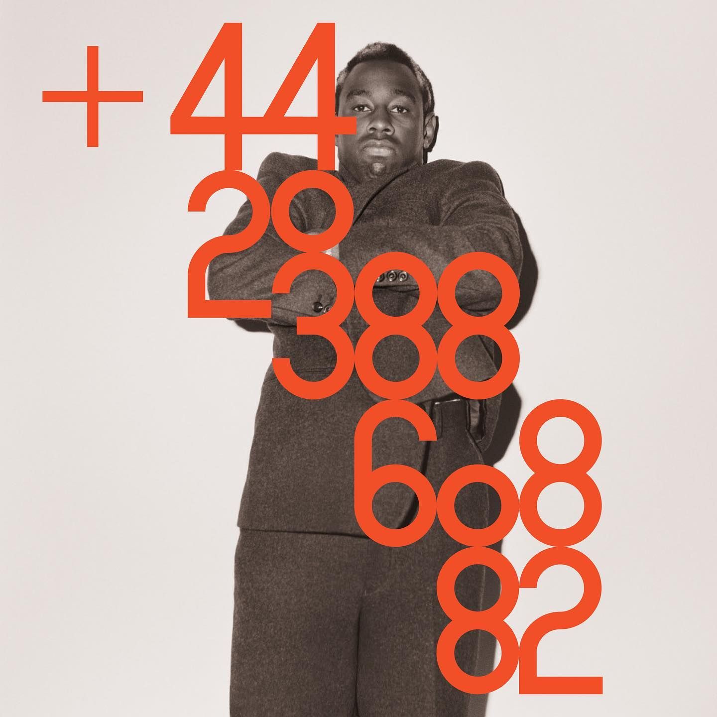 The image features large, bold, orange-red numerals overlaid on a muted, neutral background, creating a stark and impactful visual statement. The design relies heavily on scale and repetition of numbers to convey a sense of quantity or emphasis.