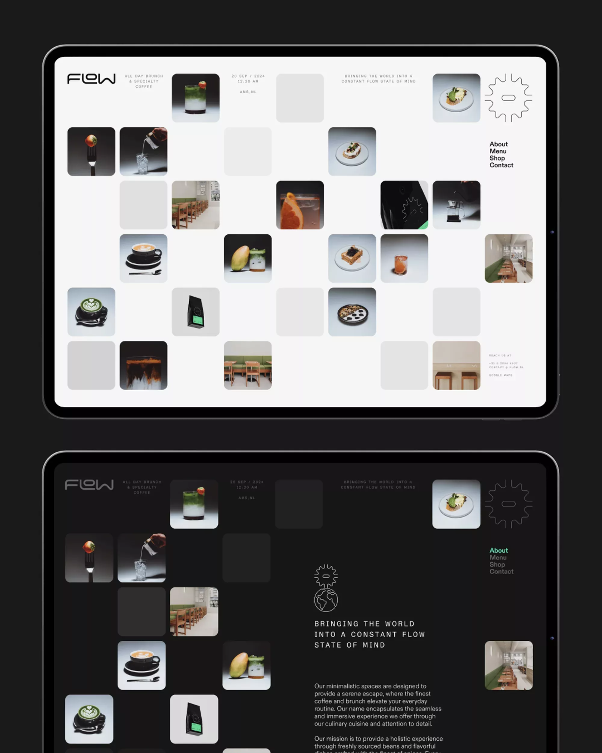 This design presents a clean, modern interface utilizing a dark theme to emphasize visual clarity and organization. The layout relies heavily on a modular grid structure, providing easy access to various features through intuitive iconography and subtle visual hierarchy.