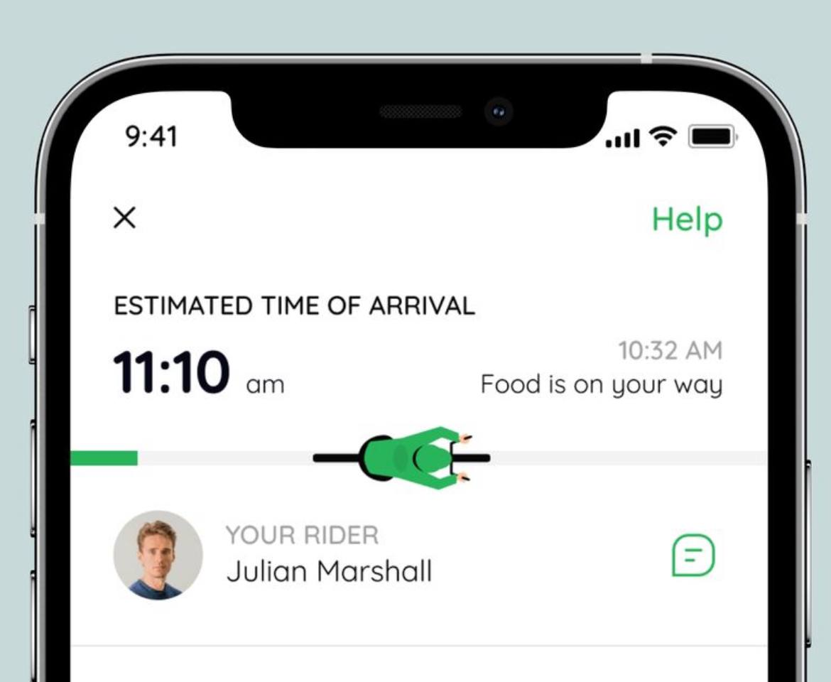 The interface presents a clean, modern, and minimalist design typical of a ride-sharing or delivery application. It uses ample white space and high contrast elements to ensure readability and a professional feel.