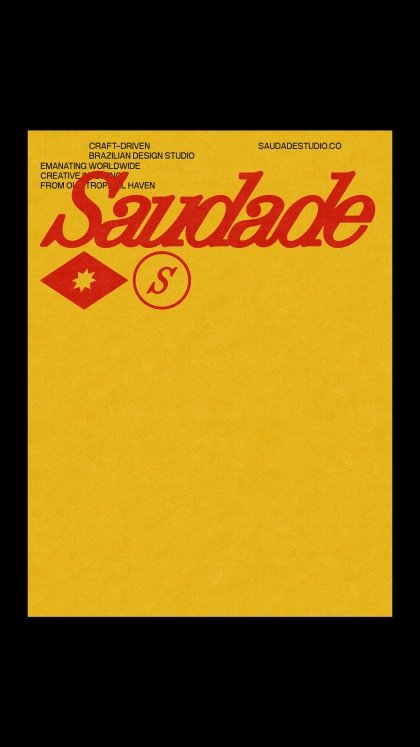 This design features a bold, high-contrast composition using a vibrant yellow background and striking red typography. The layout is clean and direct, emphasizing the brand name with strong graphic elements like a star motif.