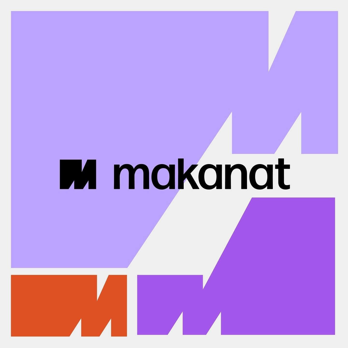 The design features a bold, geometric composition using soft purple and white tones contrasted by an orange accent. It employs clean, modern typography to present a brand name with a strong, contemporary feel.