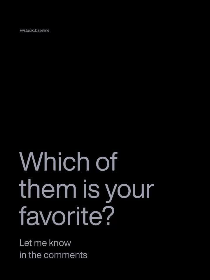 A minimalist engagement design with a stark black background and clean white typography, creating a high-contrast, modern aesthetic. The layout uses generous whitespace and a conversational tone to invite user interaction through a simple question-and-call-to-action format.