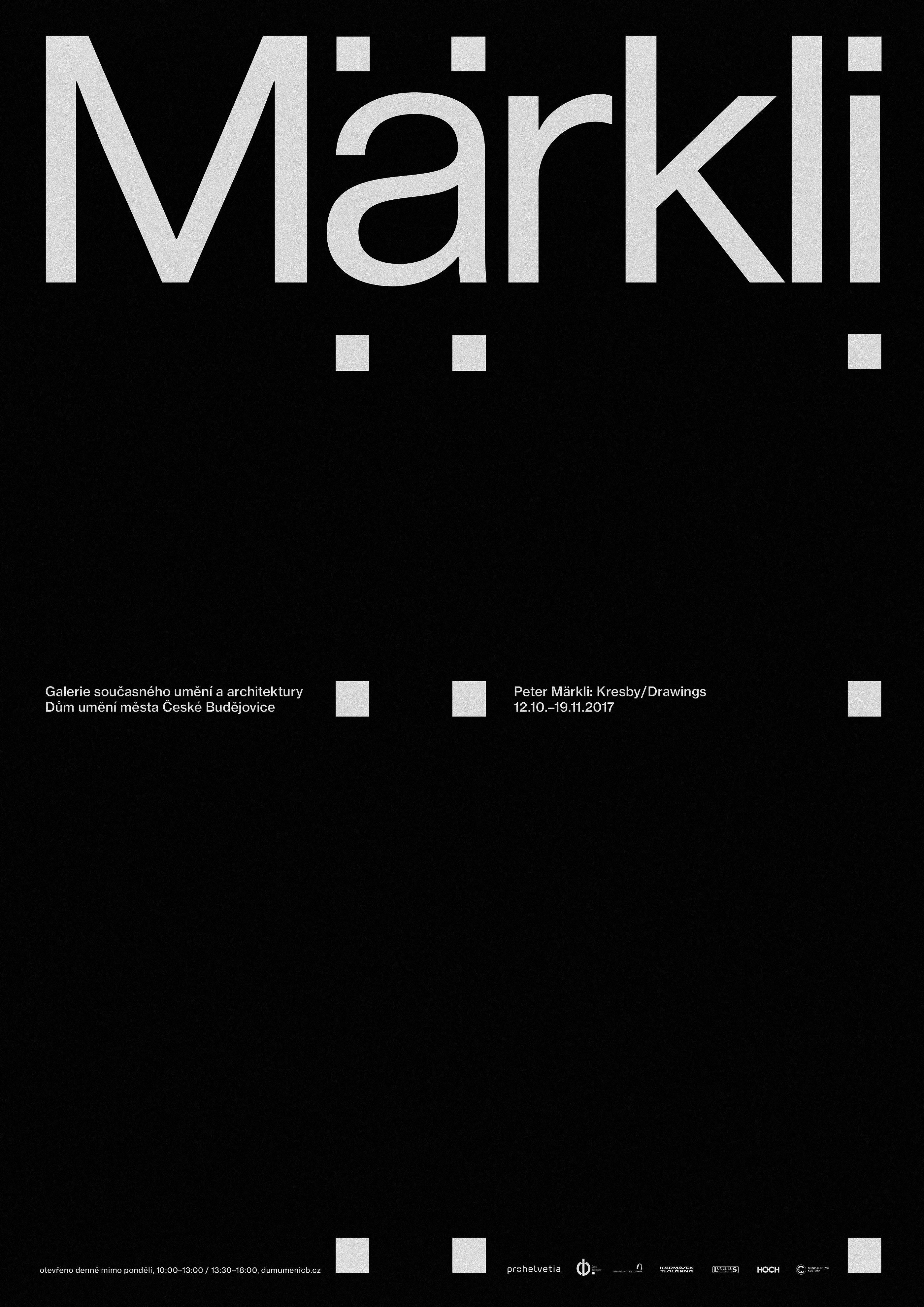 The design is minimalist and stark, relying on high contrast between white text and a black background. It conveys a sense of modern, clean, and sophisticated presentation typical of gallery or exhibition materials.