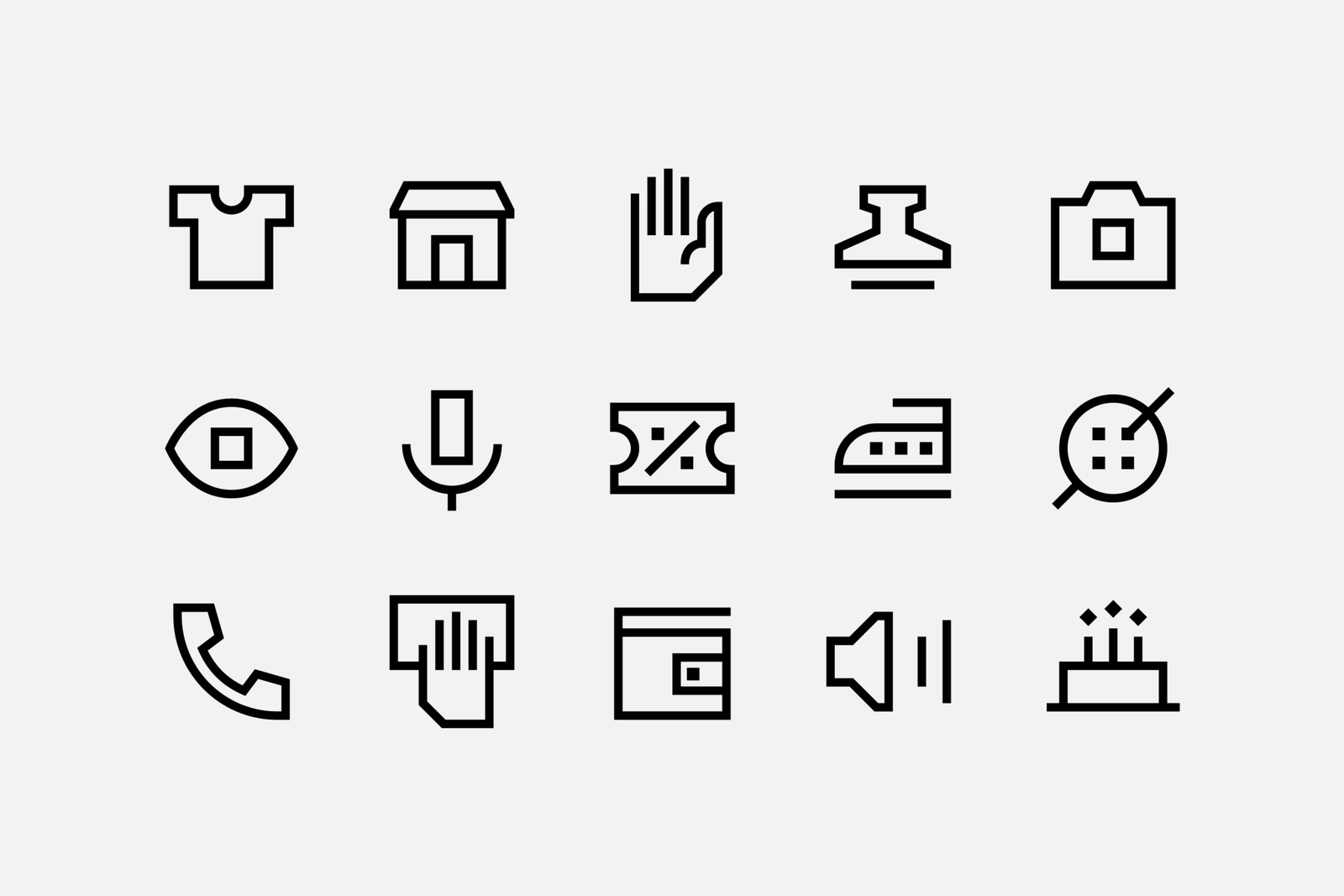 This image displays a clean, high-contrast set of line icons designed for digital interfaces. The visual language is purely minimalist, relying on precise outlines to convey functionality with maximum clarity and simplicity.