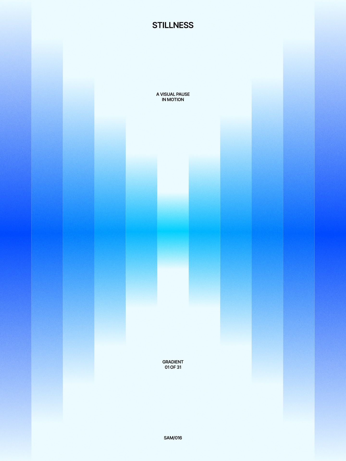 This design employs a serene and minimalist aesthetic, utilizing soft vertical gradients to evoke a sense of stillness juxtaposed with implied motion. The visual language is clean, airy, and relies heavily on negative space and subtle color transitions to create depth.