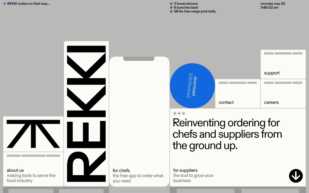 This design utilizes a minimalist aesthetic with high contrast, employing a clean grid structure to present information clearly. The visual language is professional and functional, prioritizing legibility and ease of navigation over decorative elements. It successfully conveys a sense of reliability and modern efficiency.