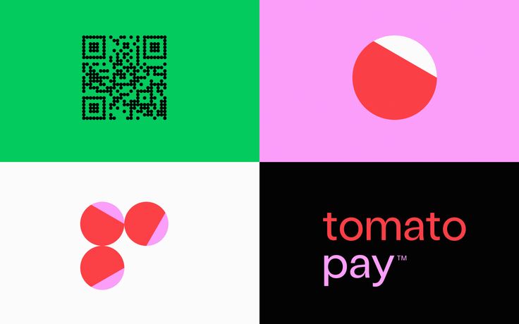 The image is a four-panel grid featuring distinct, simple graphic elements against solid, vibrant background colors. The design employs a clean, modern aesthetic with high contrast between the elements and the backgrounds, suggesting a focus on digital interaction or branding.