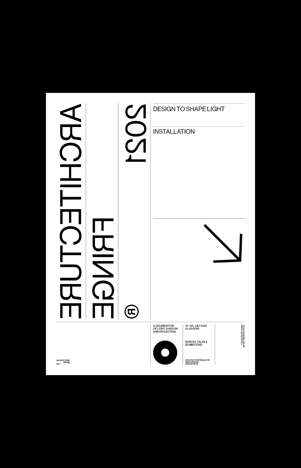 The image presents a stark, minimalist design, likely a technical or installation specification sheet. It relies heavily on negative space and clean lines to convey information with an objective, modern aesthetic.