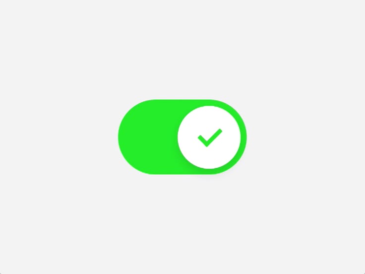 This is a clean, modern user interface element, likely a success indicator or toggle switch. It uses a vibrant, fresh green color paired with crisp white for high contrast and clarity.