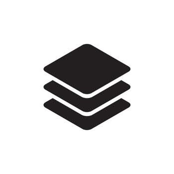 This is a minimalist, abstract icon representing a stack or layered structure. The design uses solid black shapes to convey depth and organization through simple geometric forms.