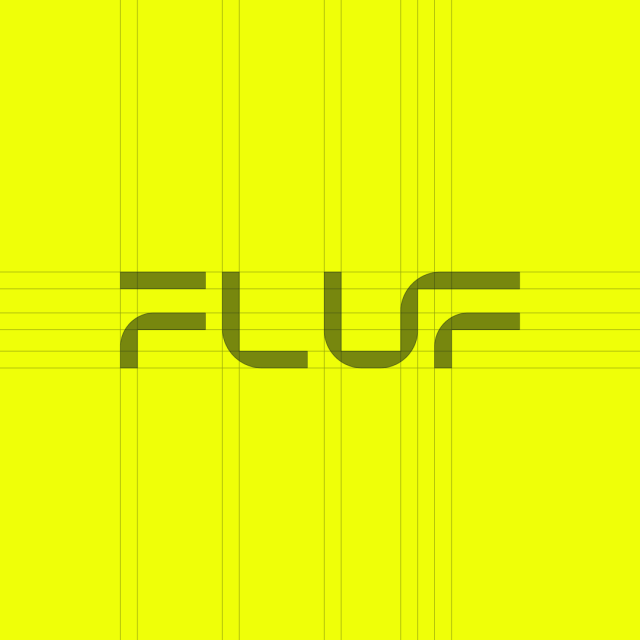 A minimalist geometric design featuring the word 'plur' in a bold, rounded sans-serif typeface centered against a vibrant neon yellow background. The composition is overlaid with a subtle grid of vertical and horizontal lines, creating a structured, technical aesthetic that balances simplicity with contemporary digital design principles.