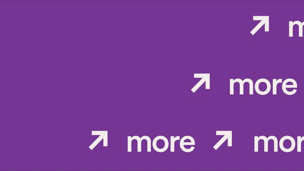 The image features simple, minimalist text elements against a solid, muted purple background. The design relies heavily on negative space and simple directional arrows to suggest expansion or continuation, creating a clean and somewhat abstract visual experience.