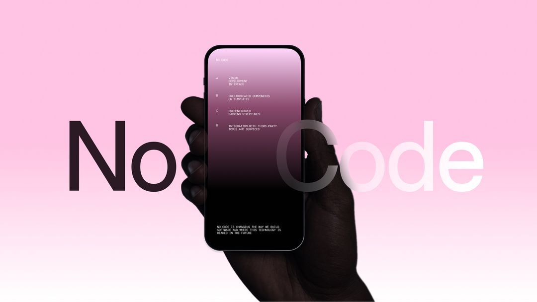This image features a minimalist presentation of a smartphone held by a hand, set against a soft pink background. The visual language is clean and modern, emphasizing technology and simplicity through subtle color contrasts and focused composition.