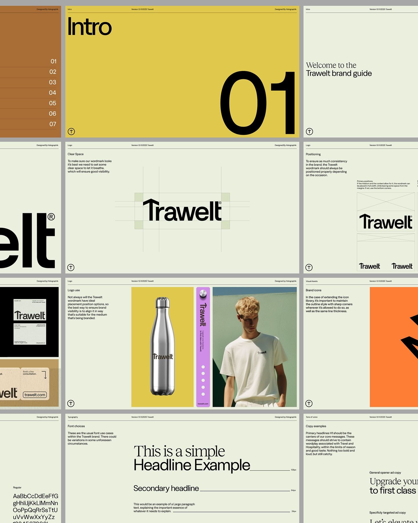 The design exhibits a clean, minimalist, and corporate aesthetic, relying heavily on ample white space and strong typographic hierarchy. The visual language is modern and professional, using a limited color palette to establish a sense of clarity and sophistication.