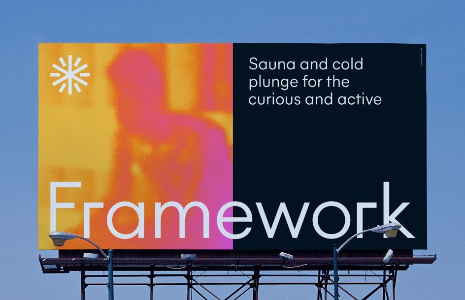 This design utilizes high contrast and a warm, abstract background to promote a wellness experience. The visual language is modern and bold, effectively pairing vibrant colors with clean typography to convey energy and relaxation simultaneously.