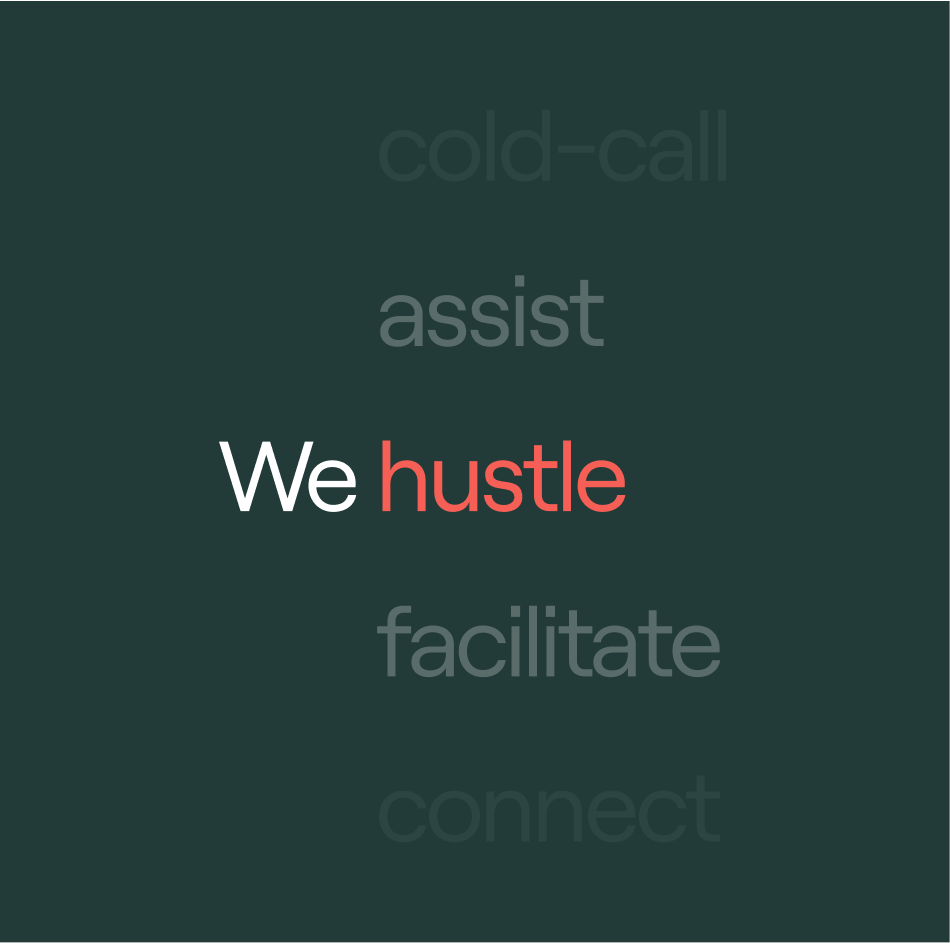 The design utilizes a minimalist approach with high contrast between the deep, muted background and the light text, punctuated by a warm accent color. The visual language is clean and professional, relying heavily on typography and negative space to create a sense of focused authority.