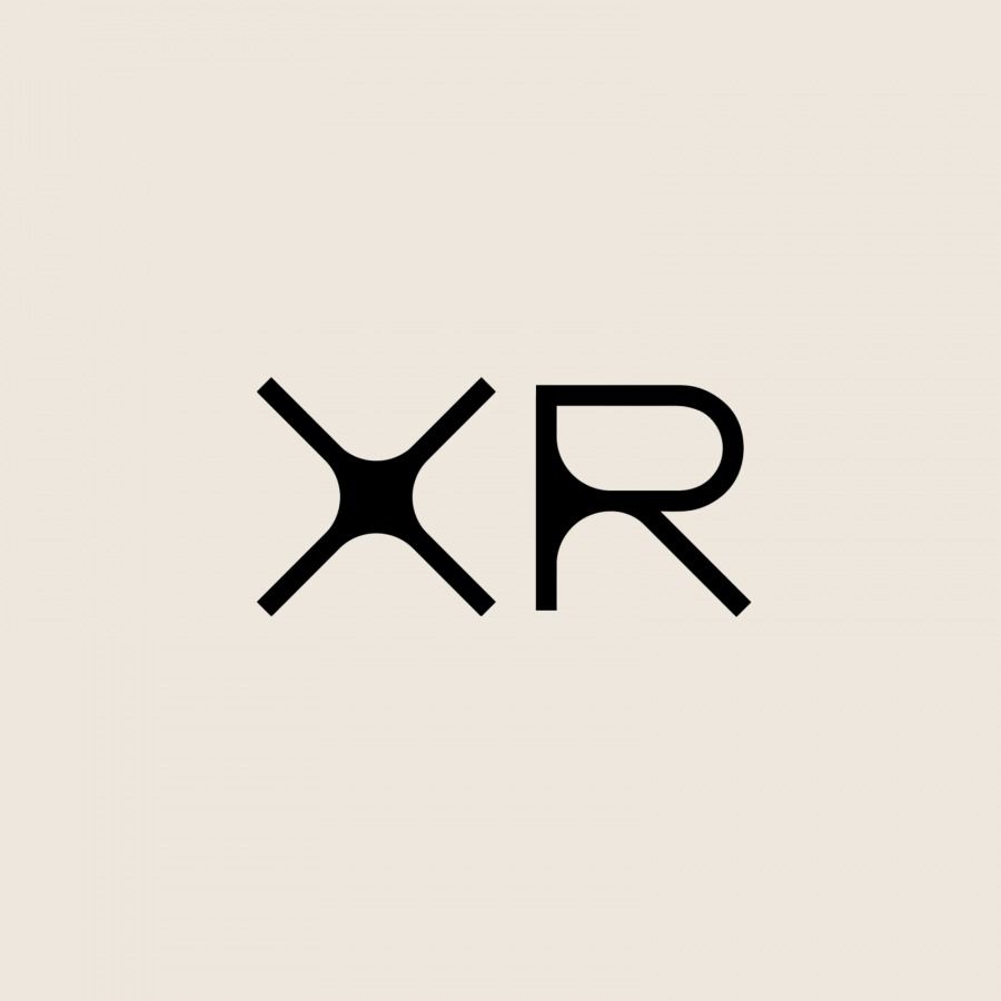 A minimalist logo featuring geometric letterforms 'XR' rendered in bold black lines against a neutral beige background. The design employs clean, modern linework with a contemporary tech aesthetic and strong visual clarity.