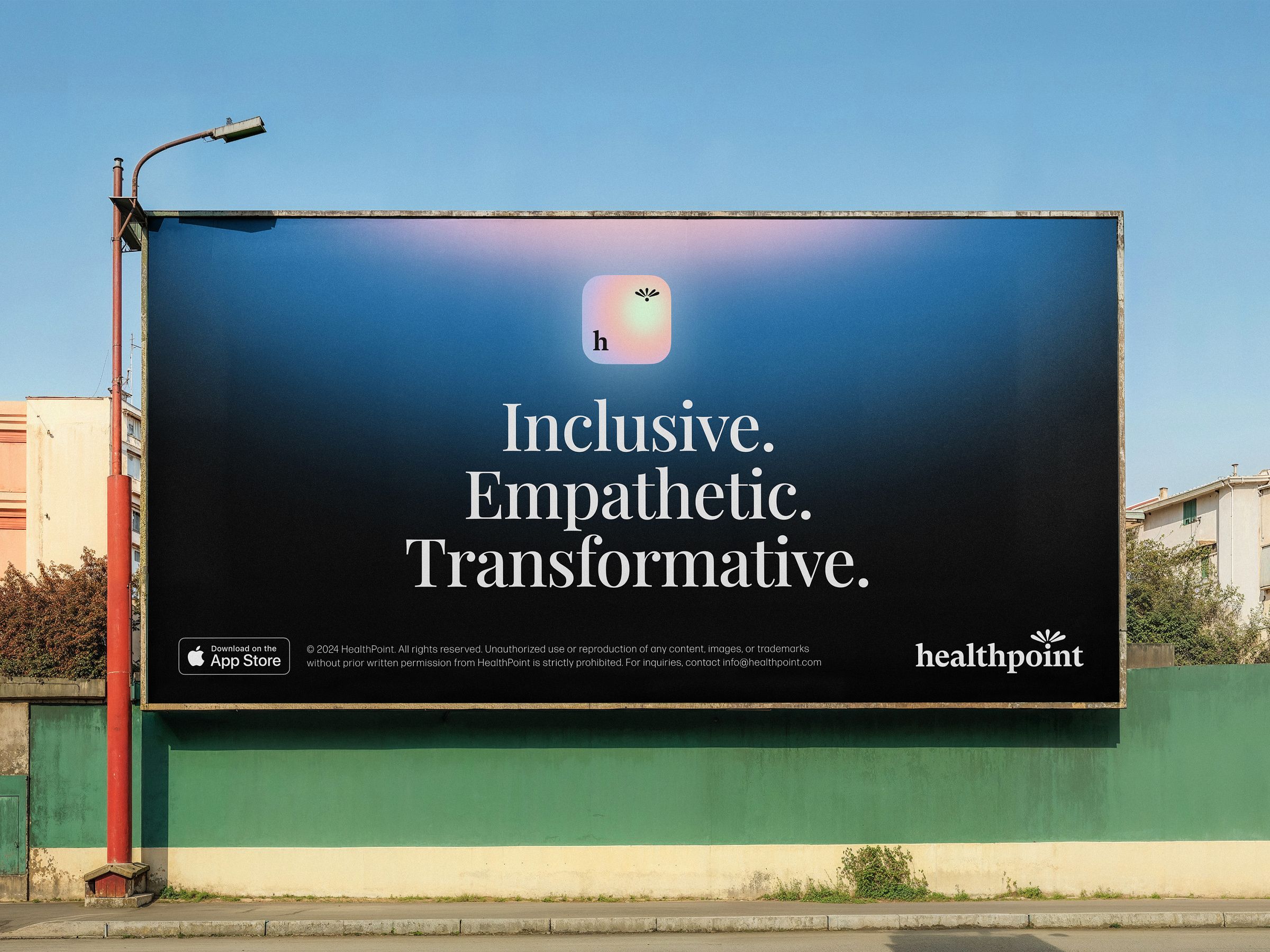 This design utilizes a clean, minimalist approach with high contrast to convey a strong brand message. The composition is balanced, focusing the viewer's attention directly on the powerful three-word promise against a subdued yet striking background.