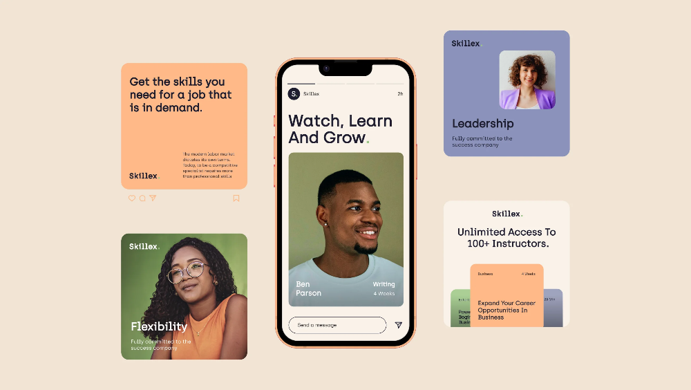 This design utilizes a warm, inviting palette and clean, modular card layouts to present educational and professional development services. The visual language is modern and soft, employing ample white space and subtle shadows to create depth and a sense of professionalism. The overall feel is encouraging, trustworthy, and aspirational.