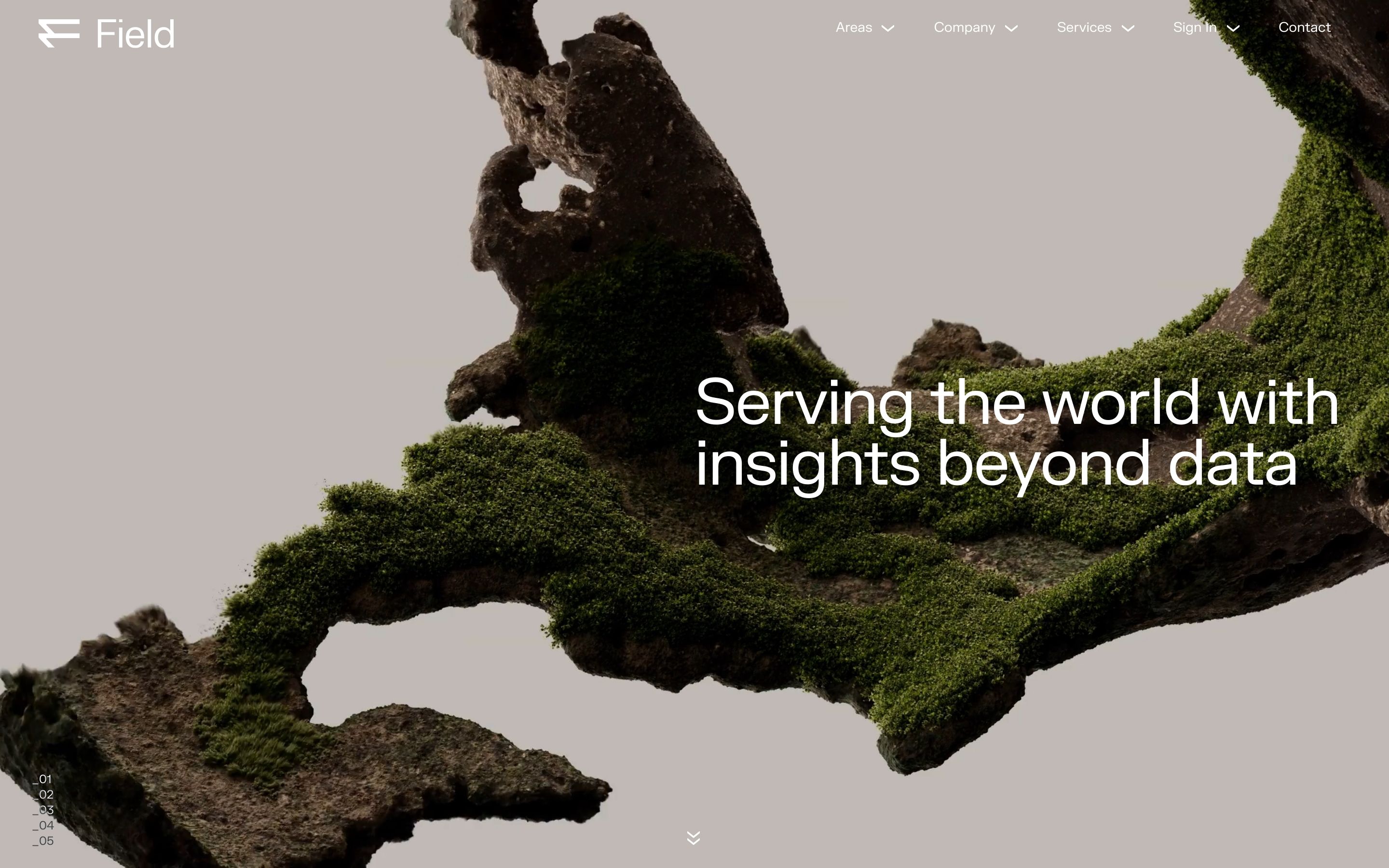 The image features a dark, organic texture resembling moss-covered rock or ancient wood, providing a rich, natural backdrop for clean, modern typography. The design balances rugged, earthy elements with sophisticated, minimalist text to convey depth and expertise.